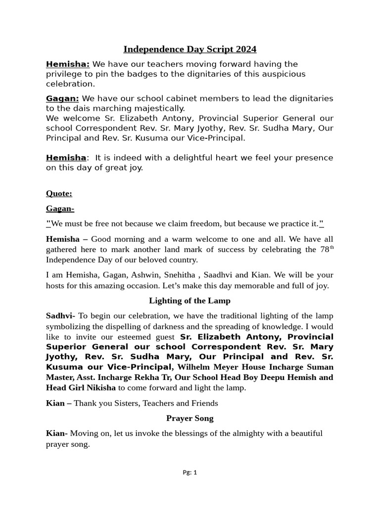 Independence Day MC Script | PDF | Gymnastics