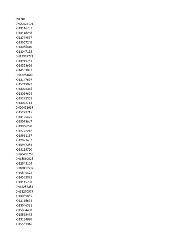 Comprehensive List of IO and DN Codes | PDF