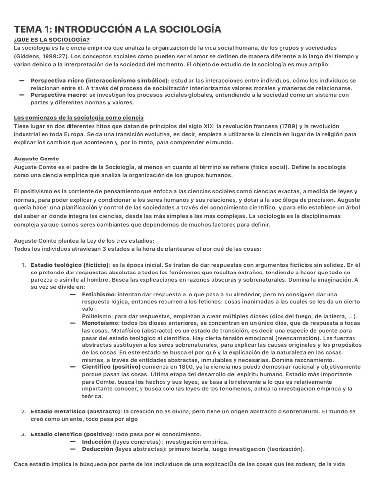 Tema 1 - Introducción A La Sociología | PDF | Turismo | Sociología
