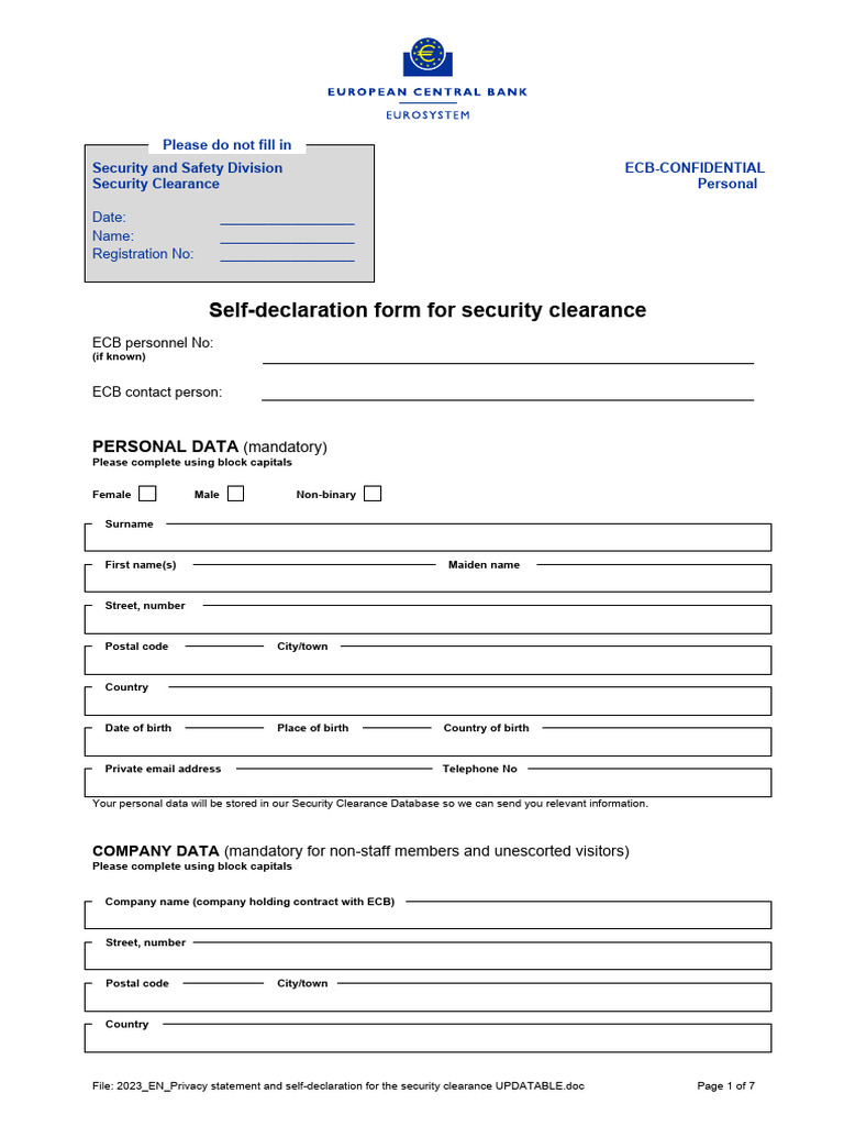 ECB Security Clearance Self-Declaration | PDF | Criminal Record ...