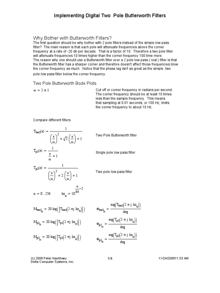 Two-Pole Butterworth Filter Design | PDF | Low Pass Filter | Electronic ...