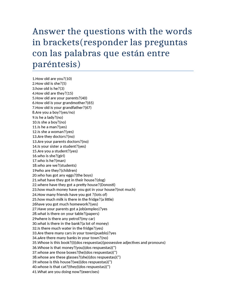 Answer The Questions With The Words in Brackets,, Txikis | PDF