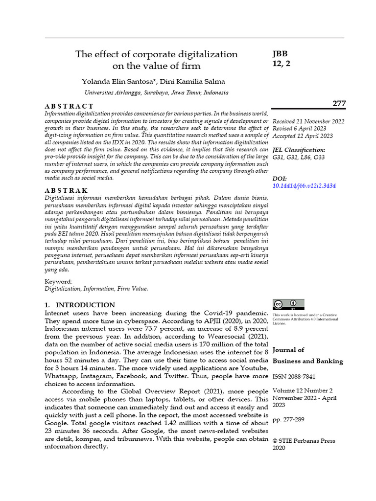 The Effect of Corporate Digitalization On The Value of Firm | PDF ...