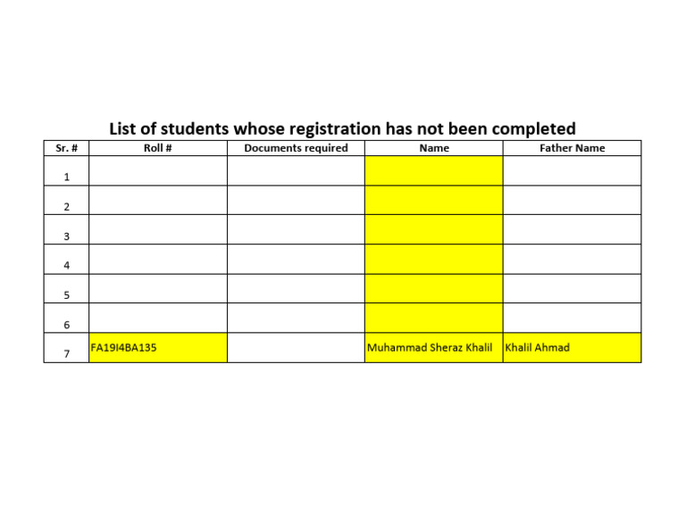 Incomplete Student Registration List | PDF