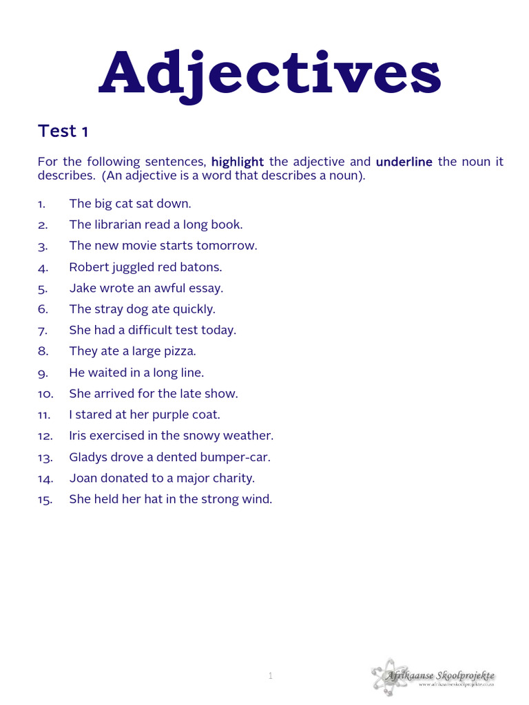 Adjectives Test+1 76970 | PDF
