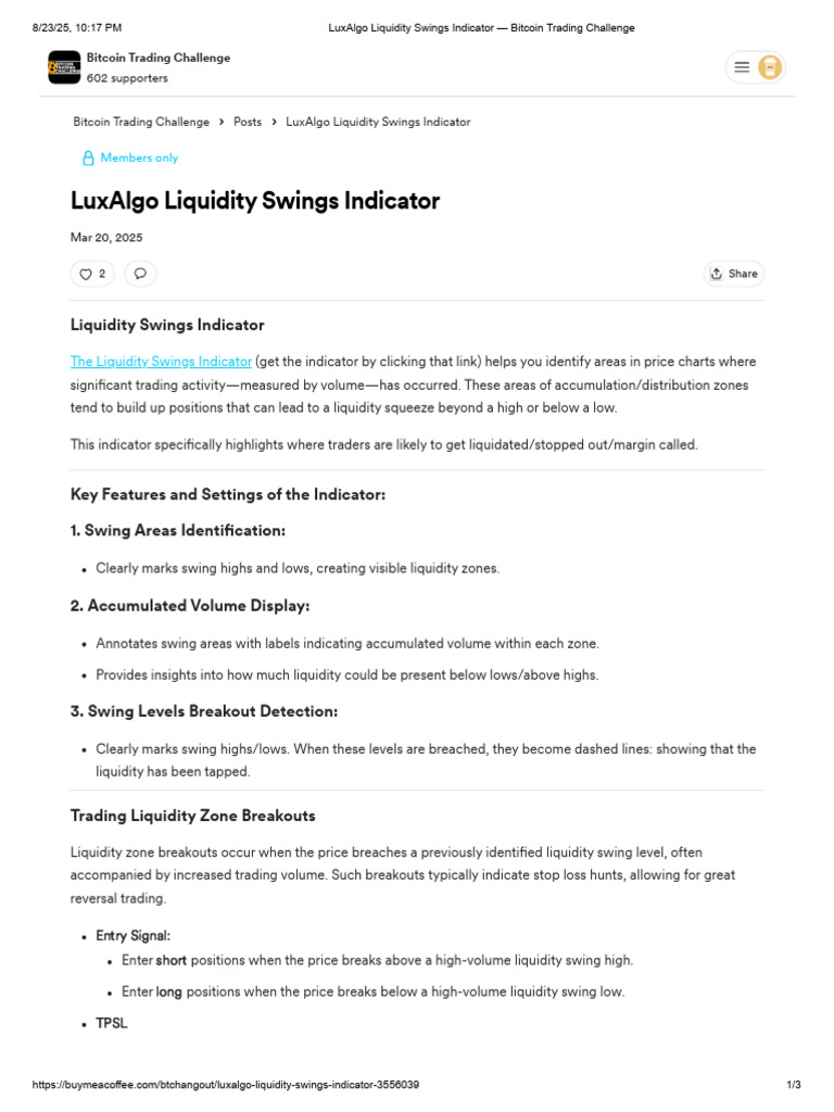 LuxAlgo Liquidity Swings Indicator Guide | PDF | Market Liquidity ...