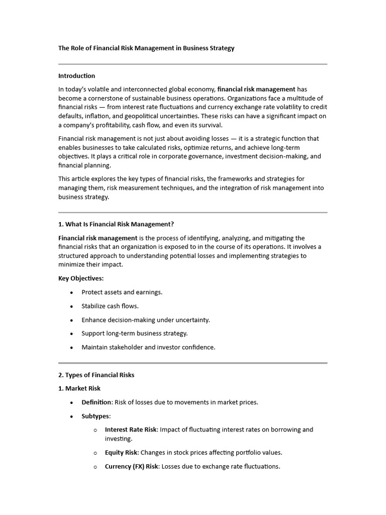 Financial Risk Management in Business Strategy | PDF | Financial Risk ...