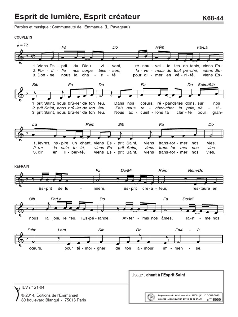 Chant à l'Esprit Saint : Paroles et Musique | PDF