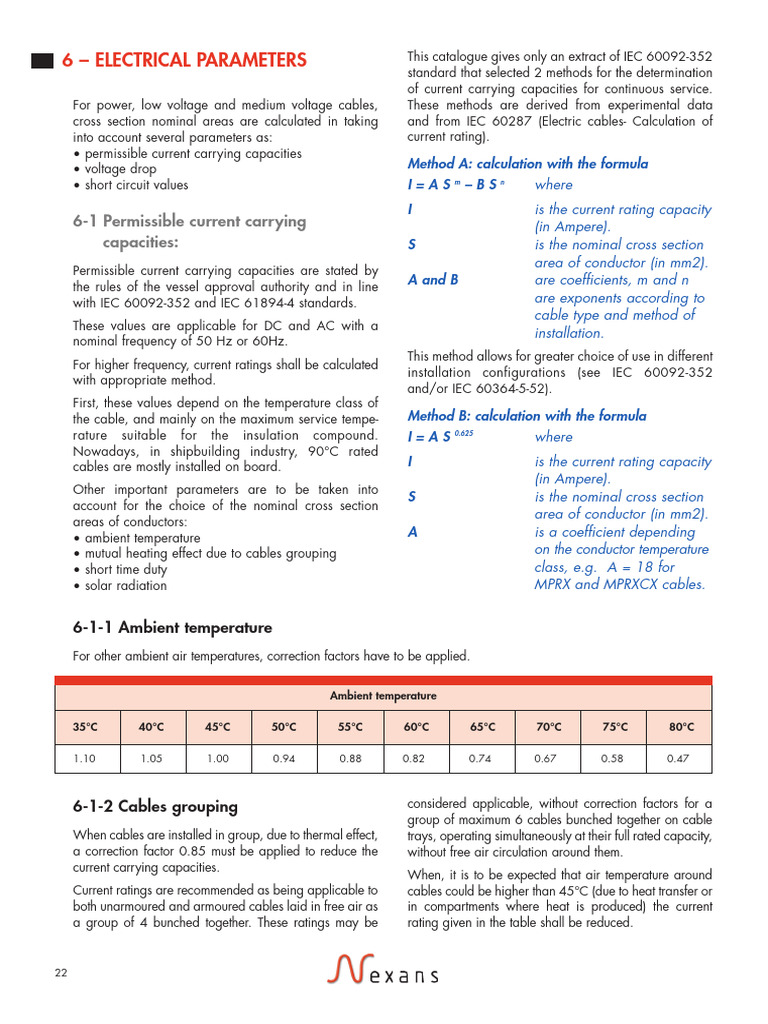 Nexans Cable Current Ratings Guide | PDF | Electrical Conductor | Voltage