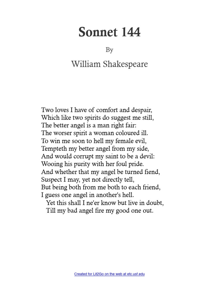 The Sonnets 144 Sonnet 144 | PDF