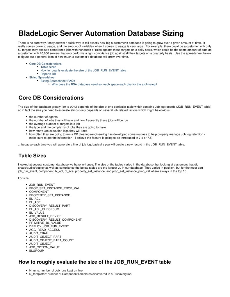 BladeLogic Database Sizing Guide | PDF | Logarithm | Databases