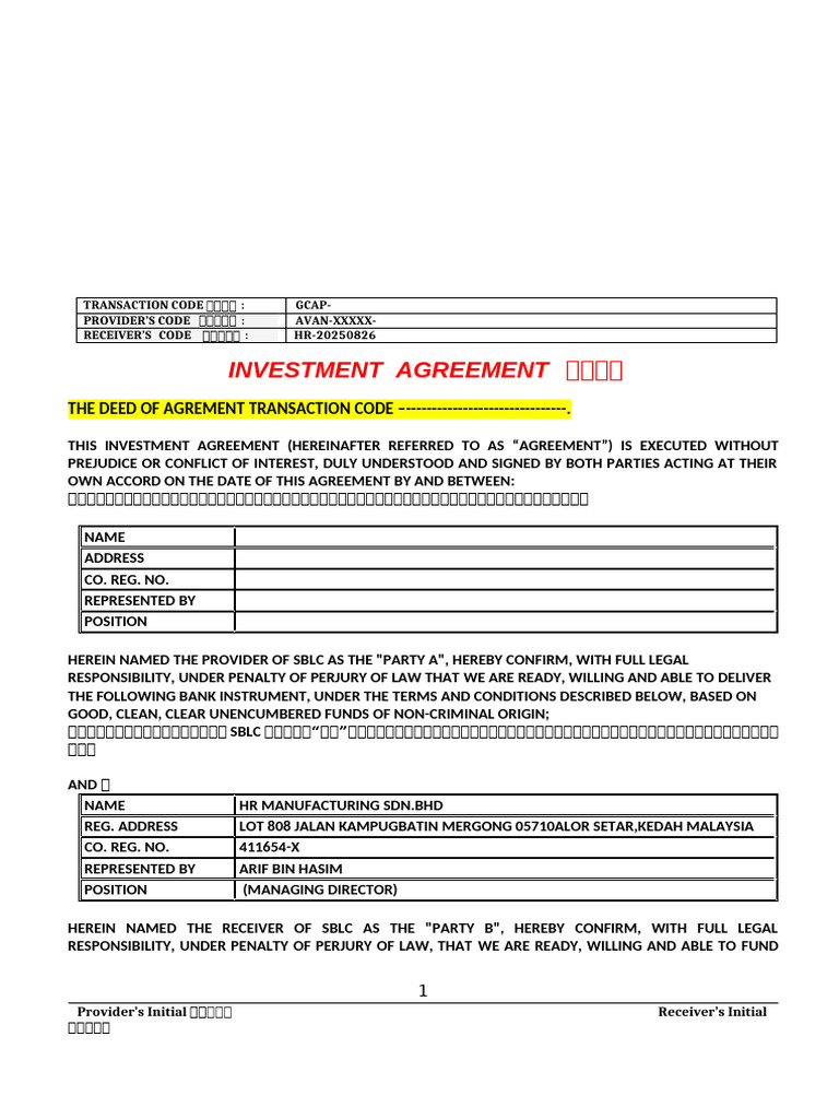 HR - Investment Desk To Desk SBLC Doa - 2025.08.26 | PDF | Letter Of Credit  | Arbitration
