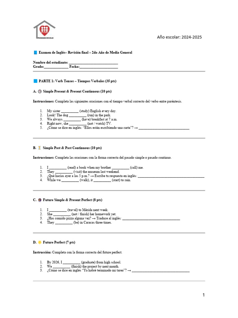 ? Examen de Inglés - 2do Año | PDF | Lingüística