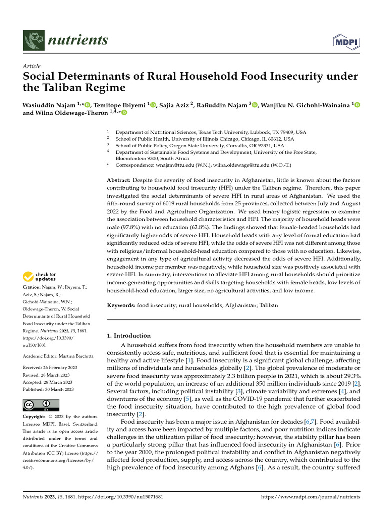 Rural Food Insecurity in Taliban Afghanistan | PDF | Food Security ...