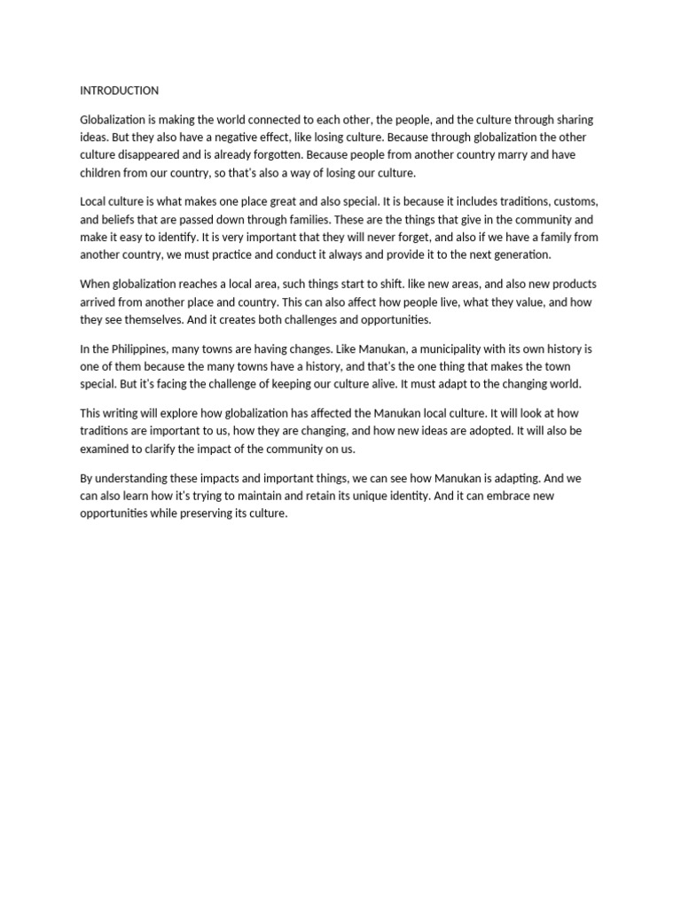 Impact of Globalization on Manukan Culture | PDF