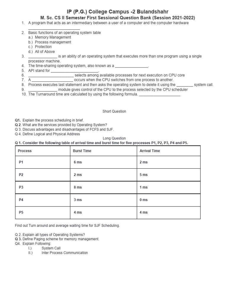 MSC Cs Sessional OS Paper | PDF