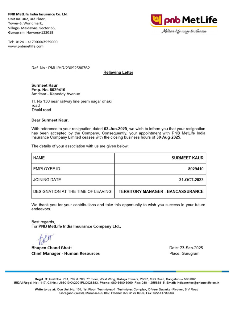 Relieving Letter | PDF