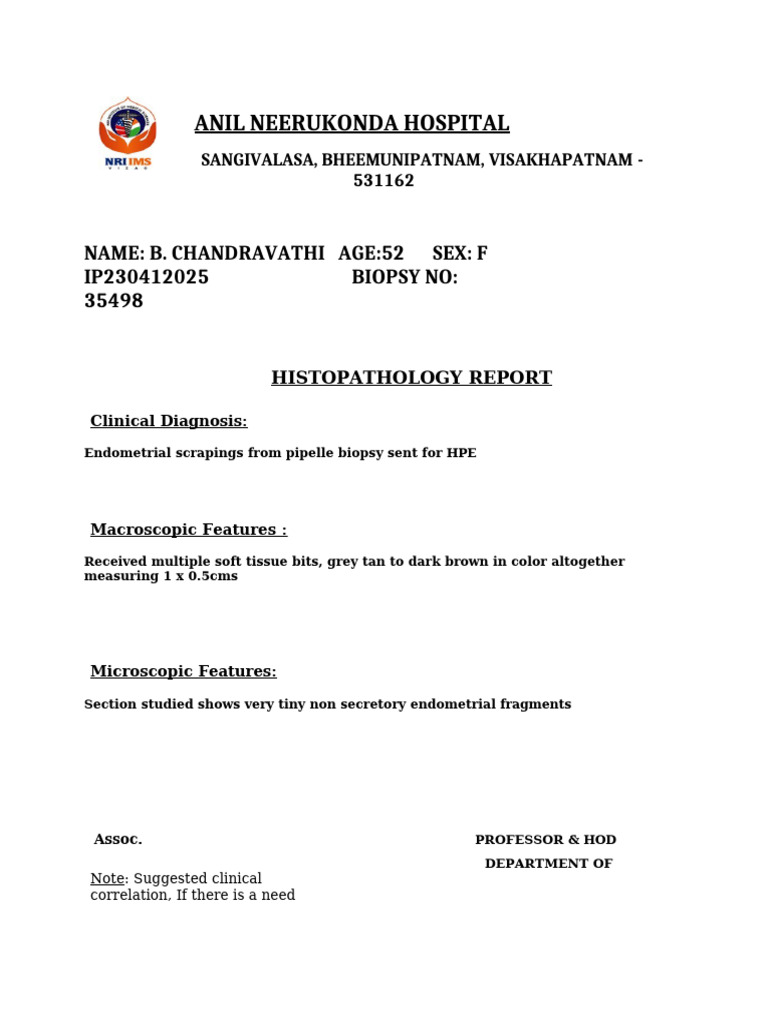 Endometrial Biopsy and Cytology Report | PDF
