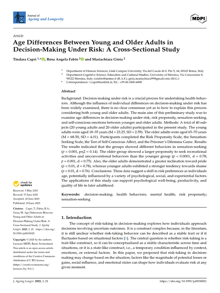 Age Differences Between Young and Older Adults in Decision-Making Under ...