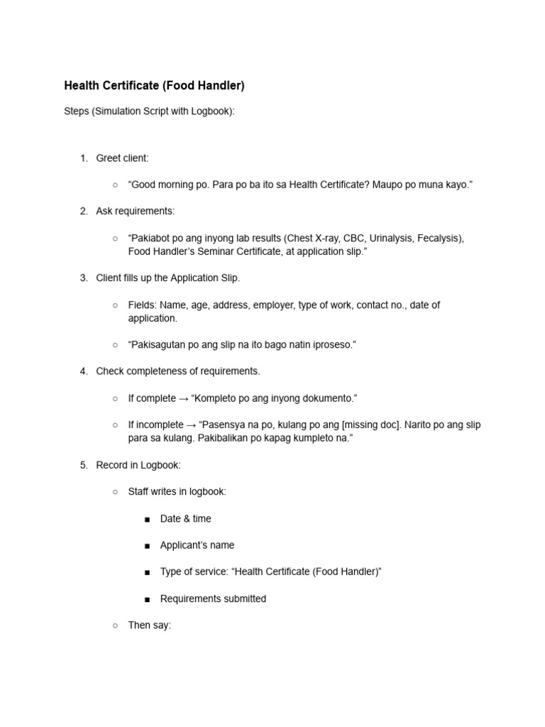 Health Certificate Food Handler | PDF