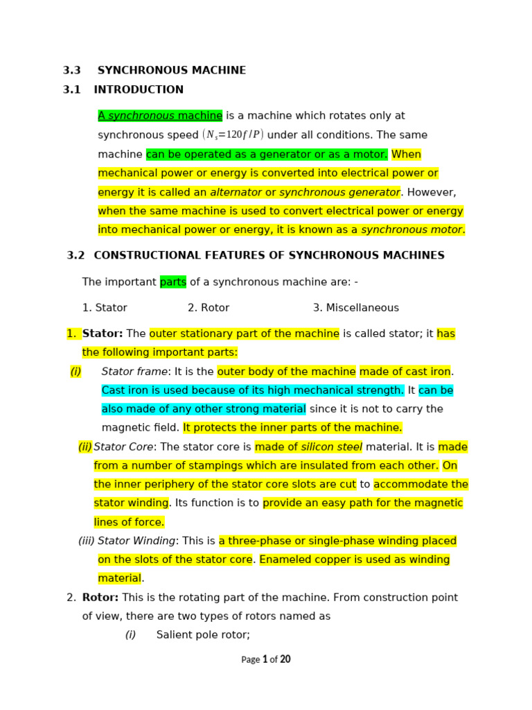 Overview of Three-Phase Synchronous Machines | PDF | Electric Motor ...