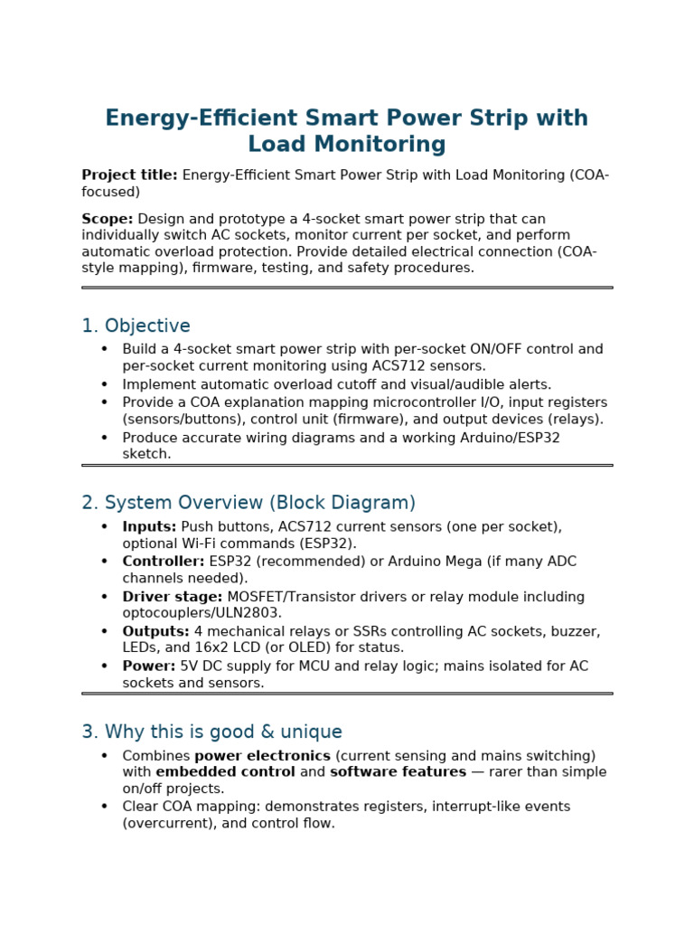 Smart Power Strip with Load Monitoring | PDF | Relay | Microcontroller