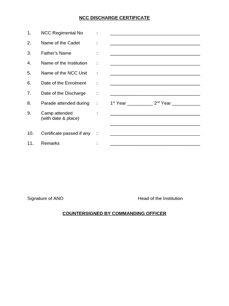 NCC Discharge Certificate Template | PDF