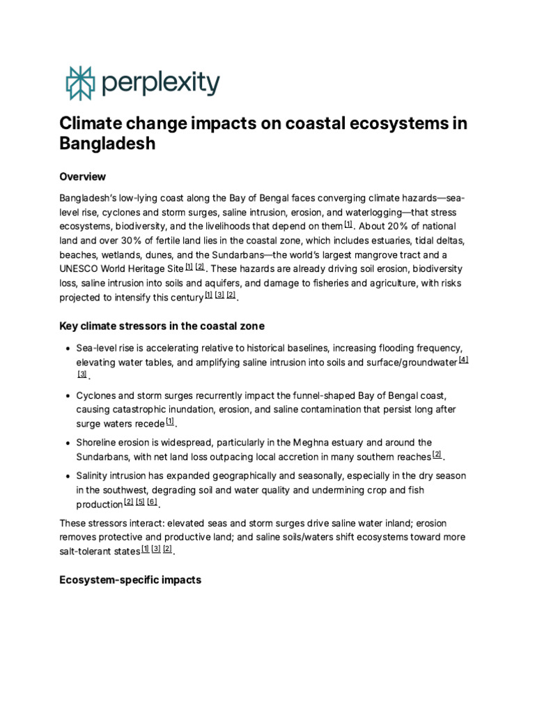 Climate Change Impacts On Coastal Ecosystems in Ba | PDF | Wetland | Coast
