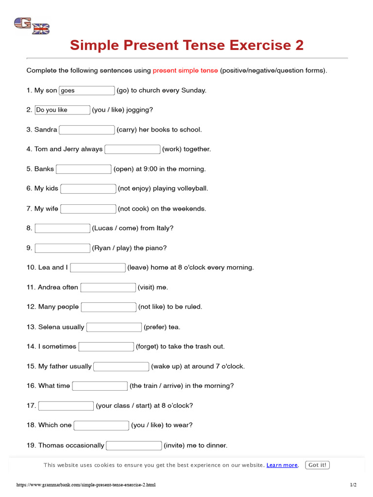 Simple Present Tense Practice Exercise | PDF