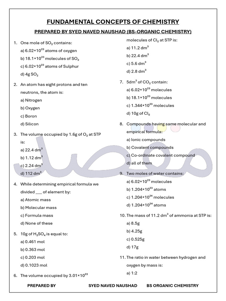 Chemistry Concepts and Mole Calculations | PDF | Mole (Unit) | Molecules