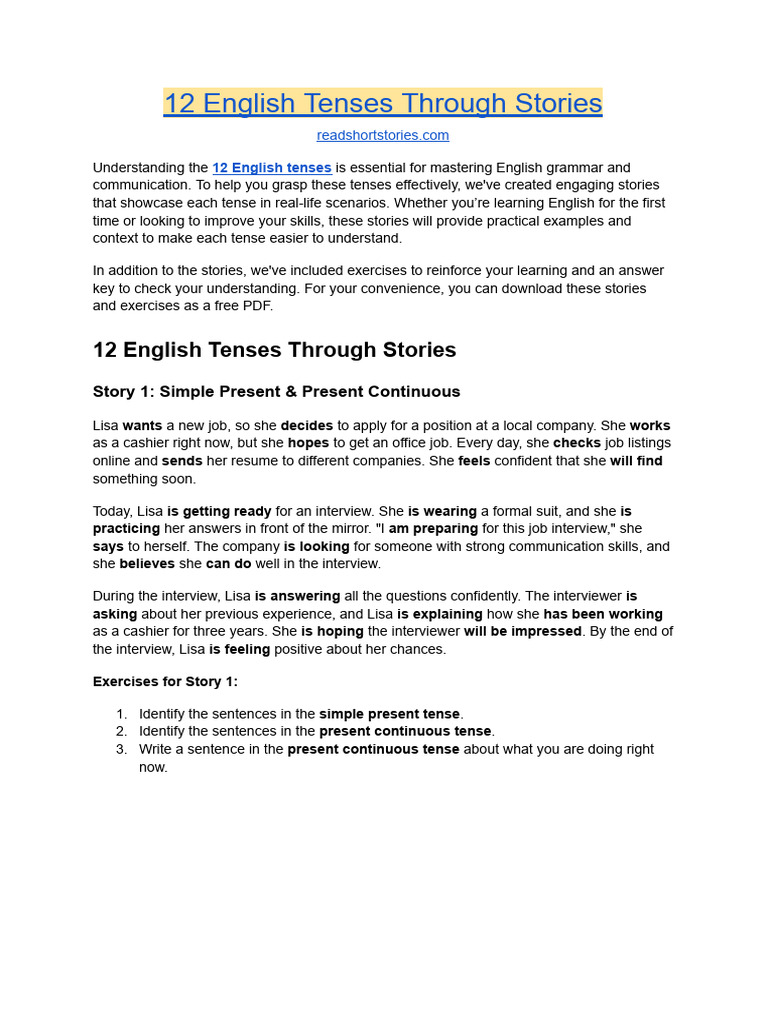 Mastering English Tenses Through Stories | PDF | Job Interview