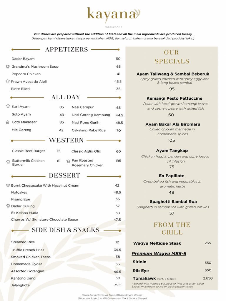 Kayana Restaurant All Menu | PDF