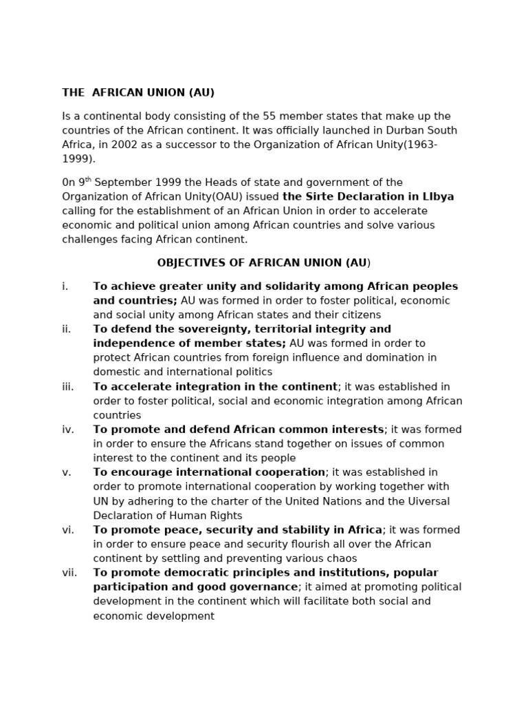 Overview of the African Union (AU) | PDF | African Union ...