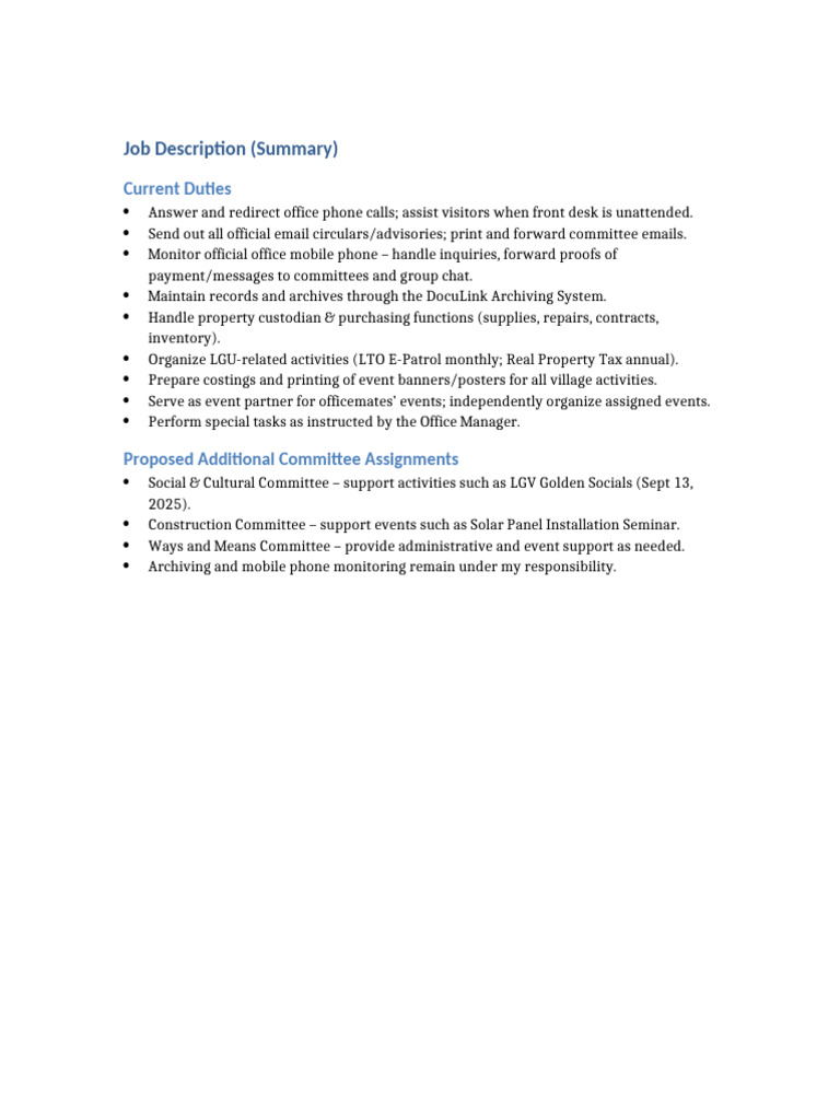 Job Description Tin Summary | PDF