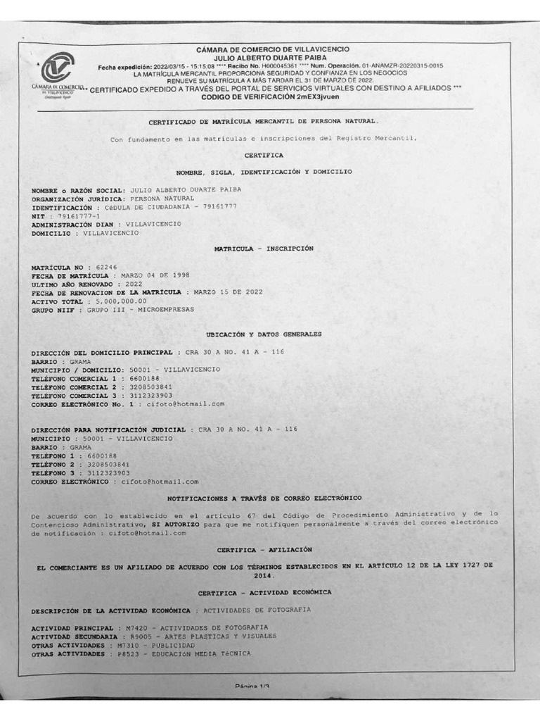 Camara de Comercio 2022 | PDF