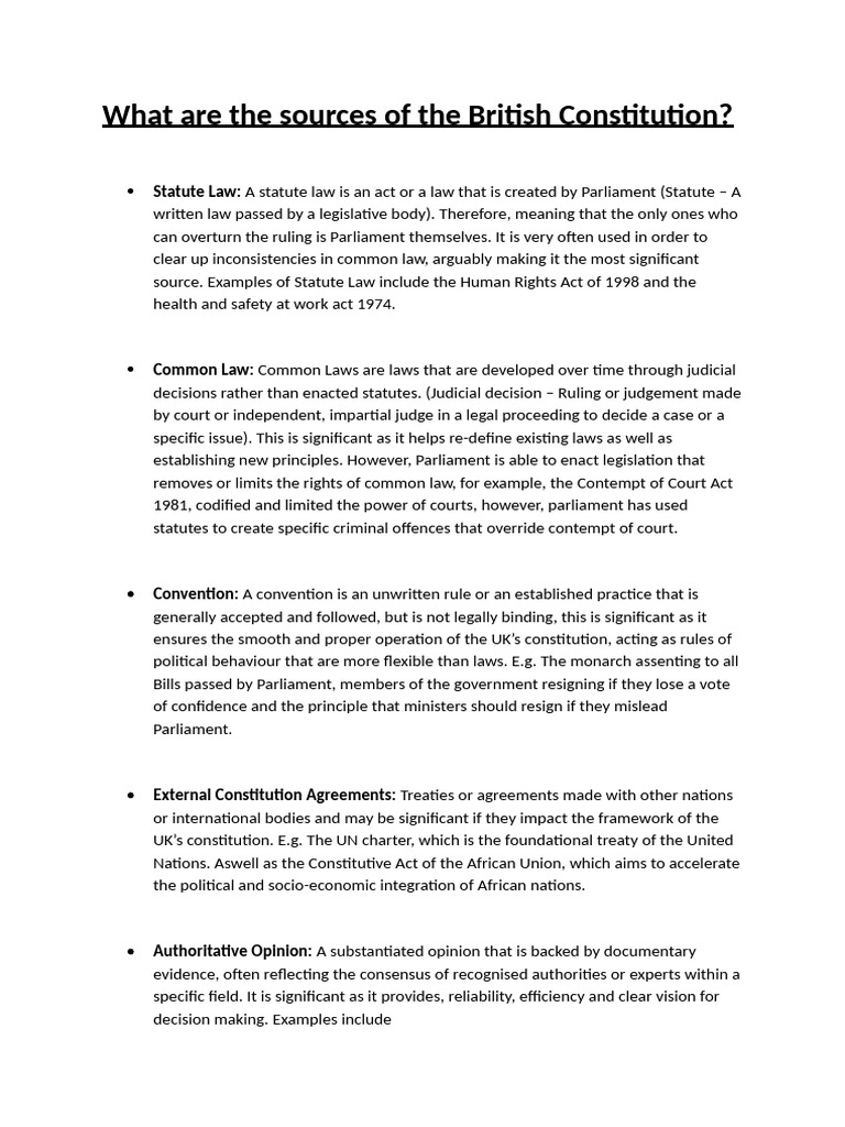 Sources of the British Constitution | PDF | Constitution Of The United ...