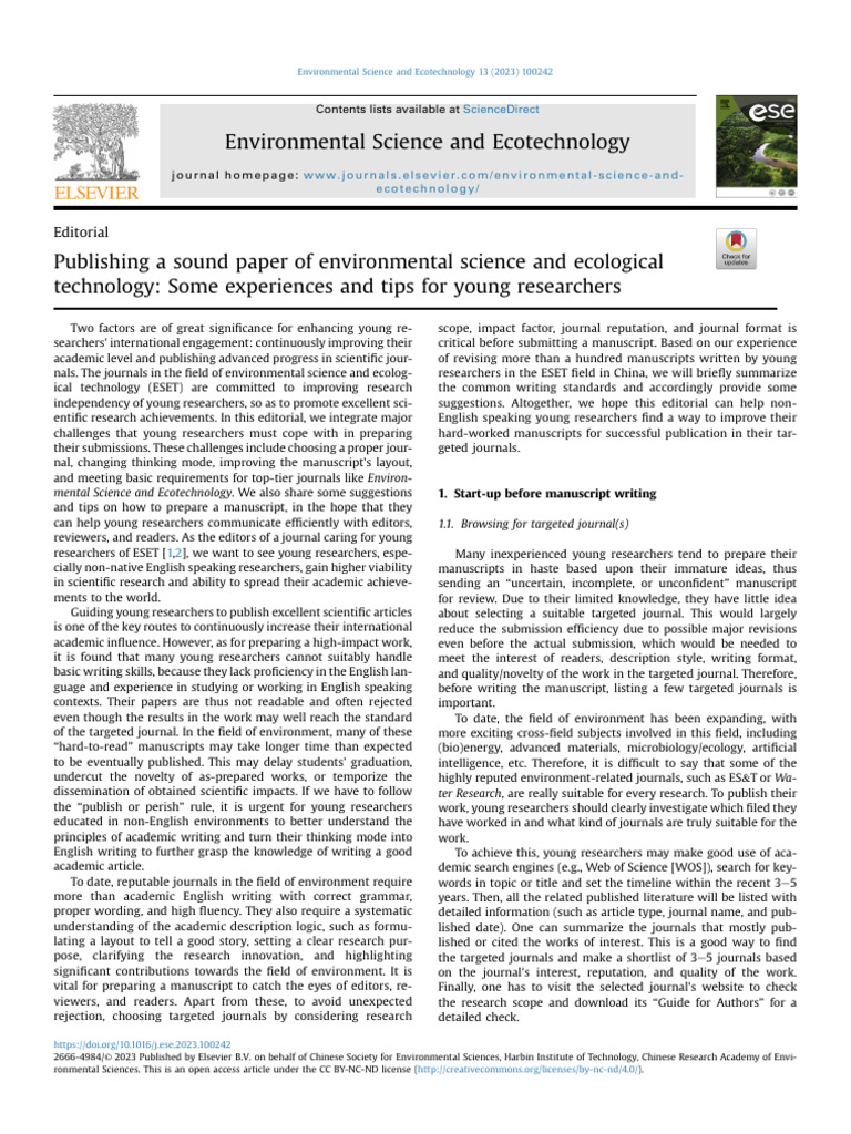 Publishing A Sound Paper of Environmental Science and 2023 ...
