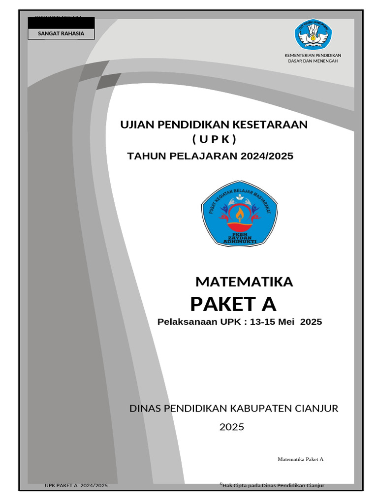 Soal Matematika UPK Paket A 2024/2025 | PDF