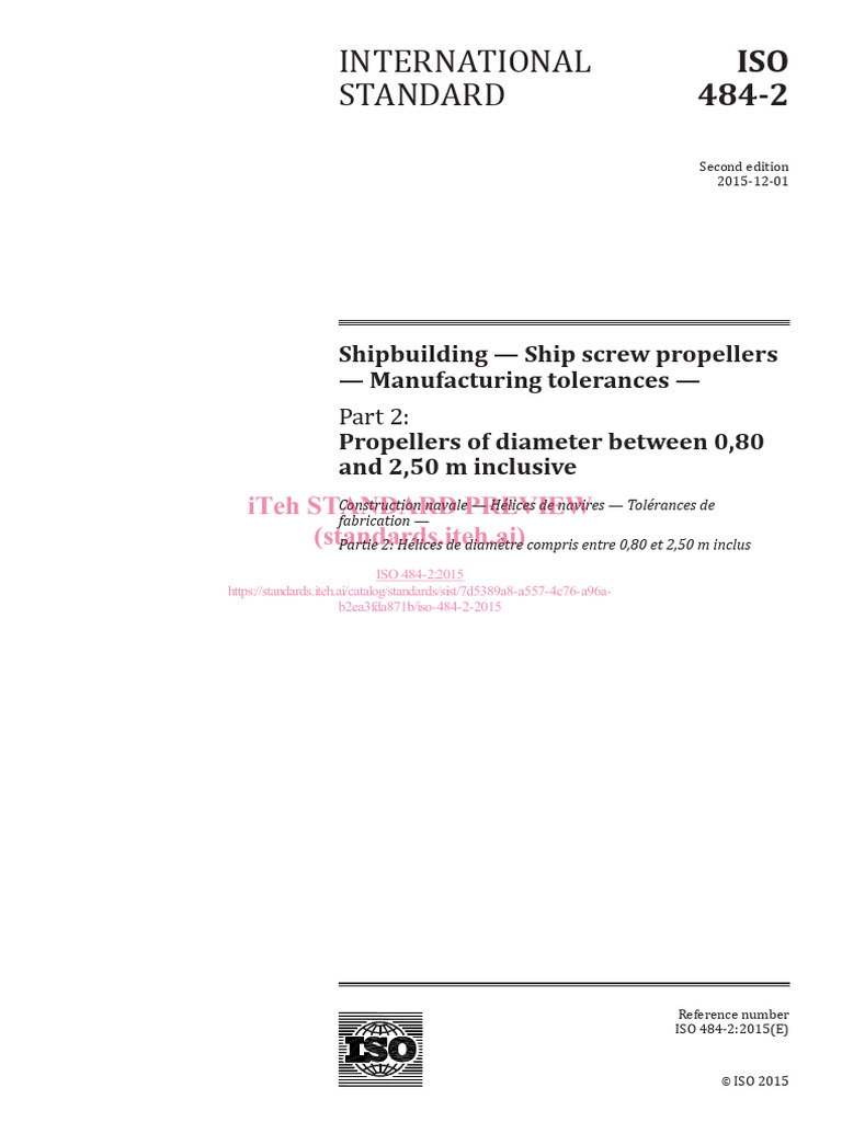 Ship Screw Propellers Tolerances ISO 484-2 | PDF | International ...