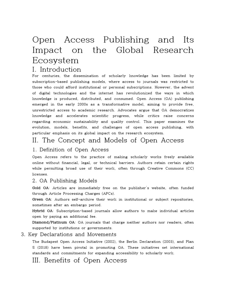 Open Access Publishing and Its Impact On The Global Research Ecosystem ...