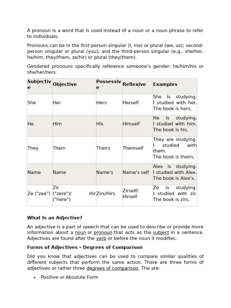 Understanding Pronouns and Adjectives | PDF | Adjective | Pronoun