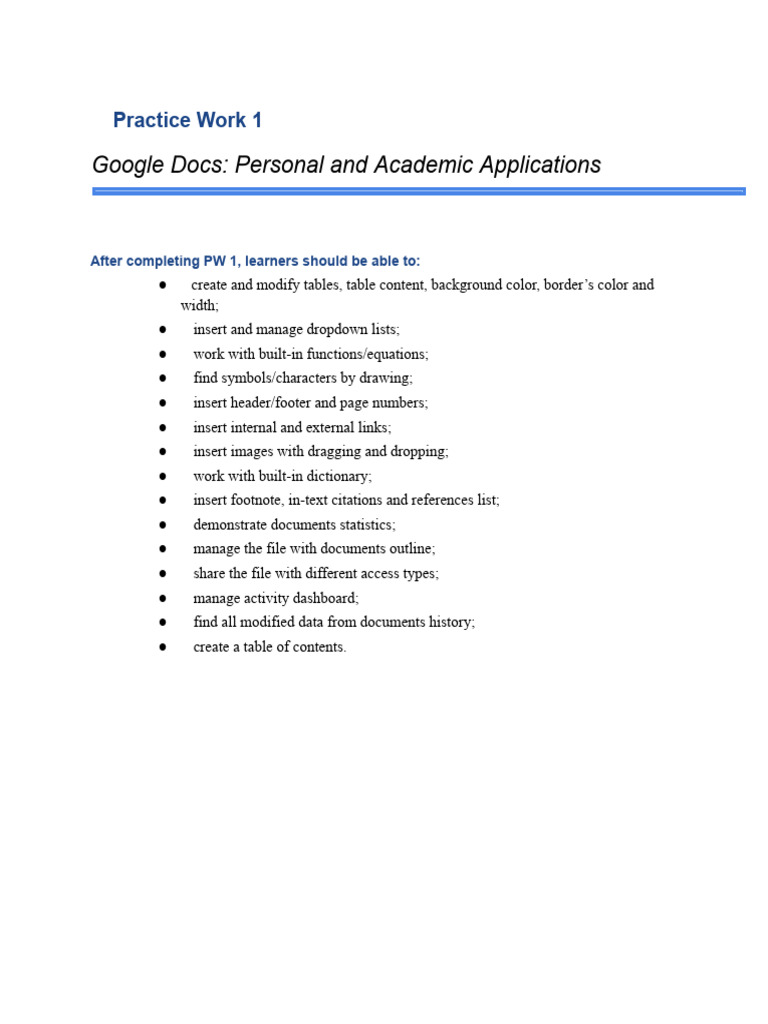 Google Docs Practice Work Guide | PDF | Computer Science | Office Equipment