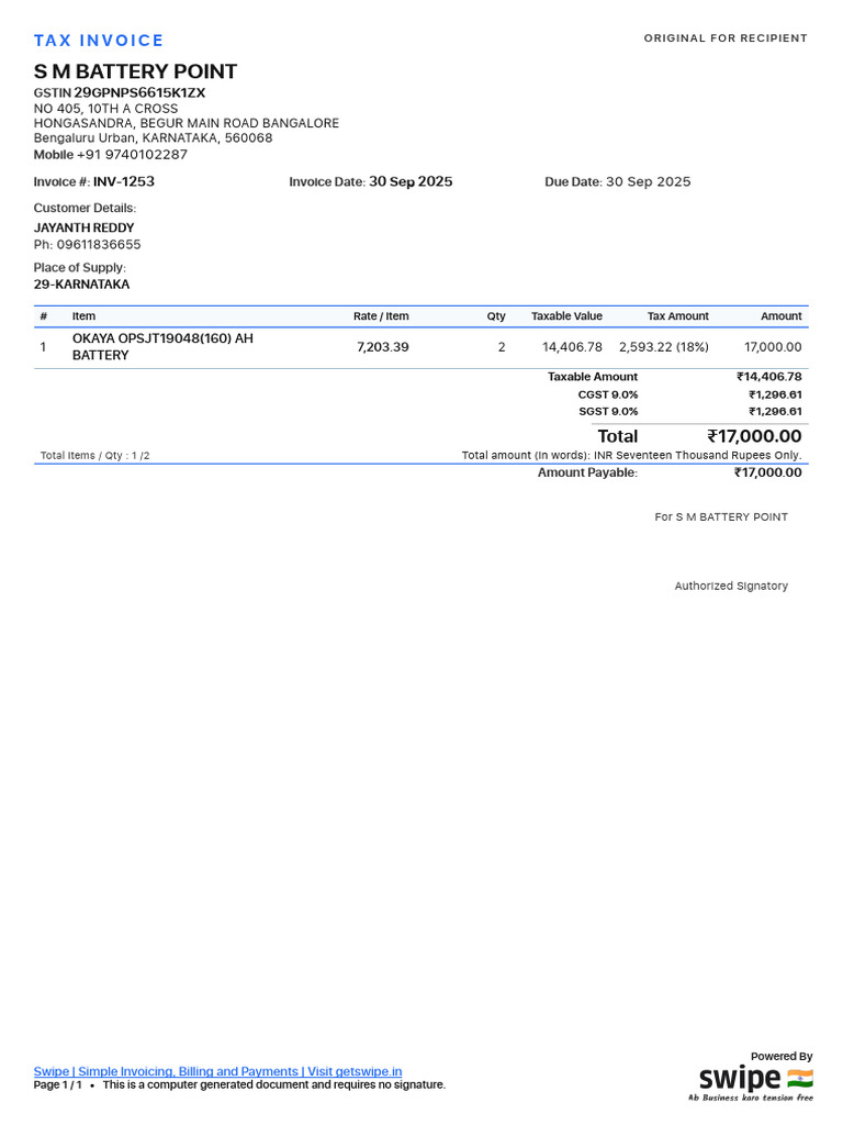 Inv 1253 For Jayanth Reddy | PDF