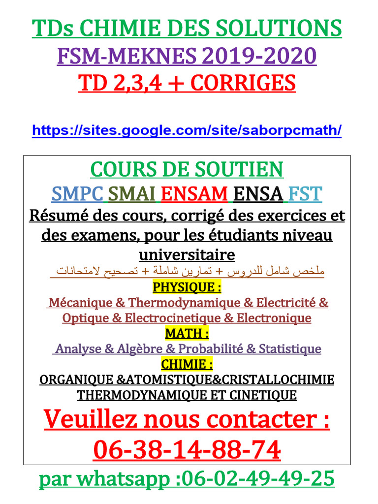 TD Chimie des Solutions 2019-2020 | PDF | Dissociation (chimie) | Ammonium