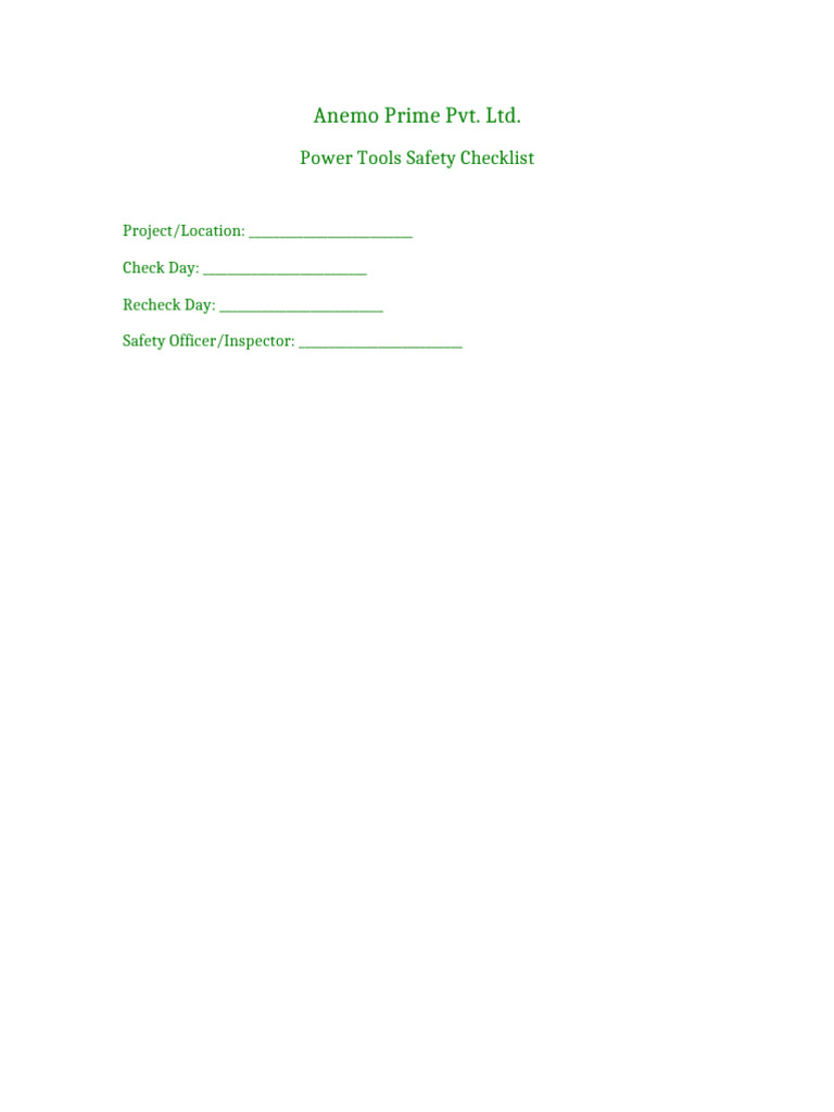 Power Tools Safety Checklist Template | PDF
