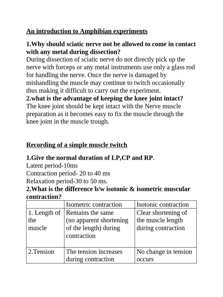 Amphibian Experiments Q & A-1 | PDF | Muscle Contraction | Skeletal Muscle