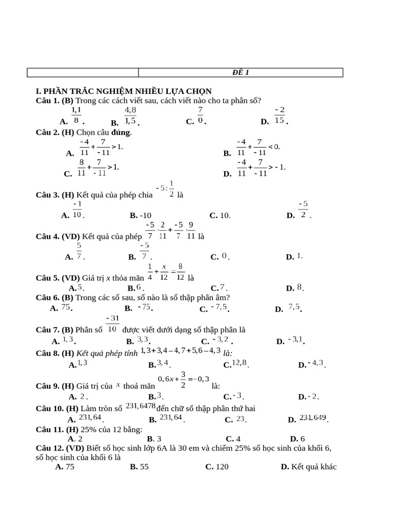 Lop 6 de On He Toan Len 7 | PDF
