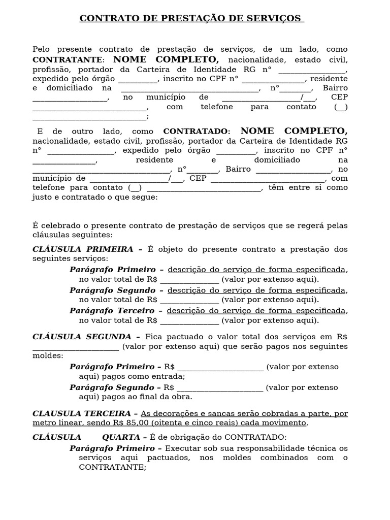 Contrato de Prestação de Serviços detalhado | PDF