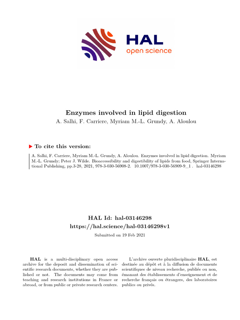 1.1 Enzymes Involved in Lipid Digestion - Preprint | PDF | Lipoprotein ...