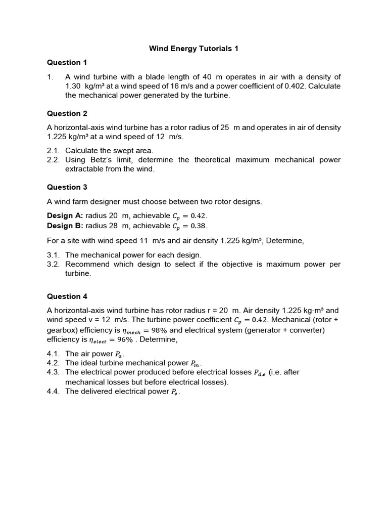 Wind Energy Tutorials 1 | PDF